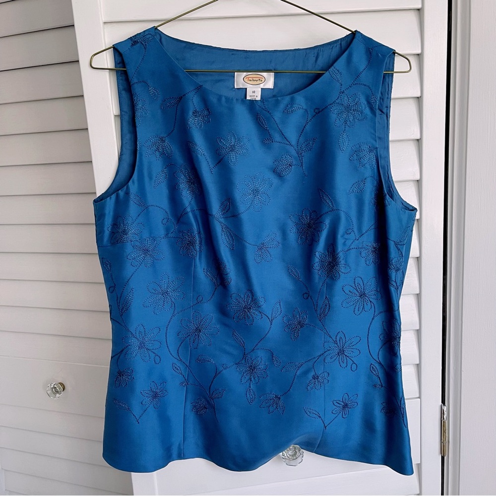 Silk Sleeveless Blouse with Floral Embroidery